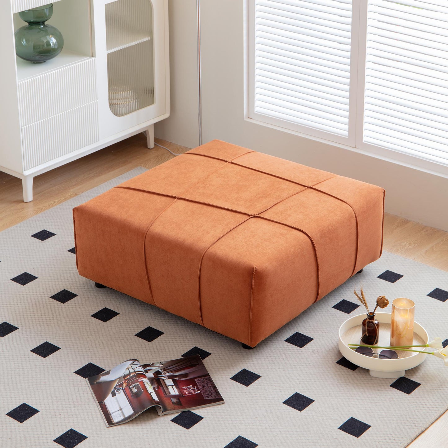 Caramel Modular Ottoman w/ Removable Back Cushion -33.1"