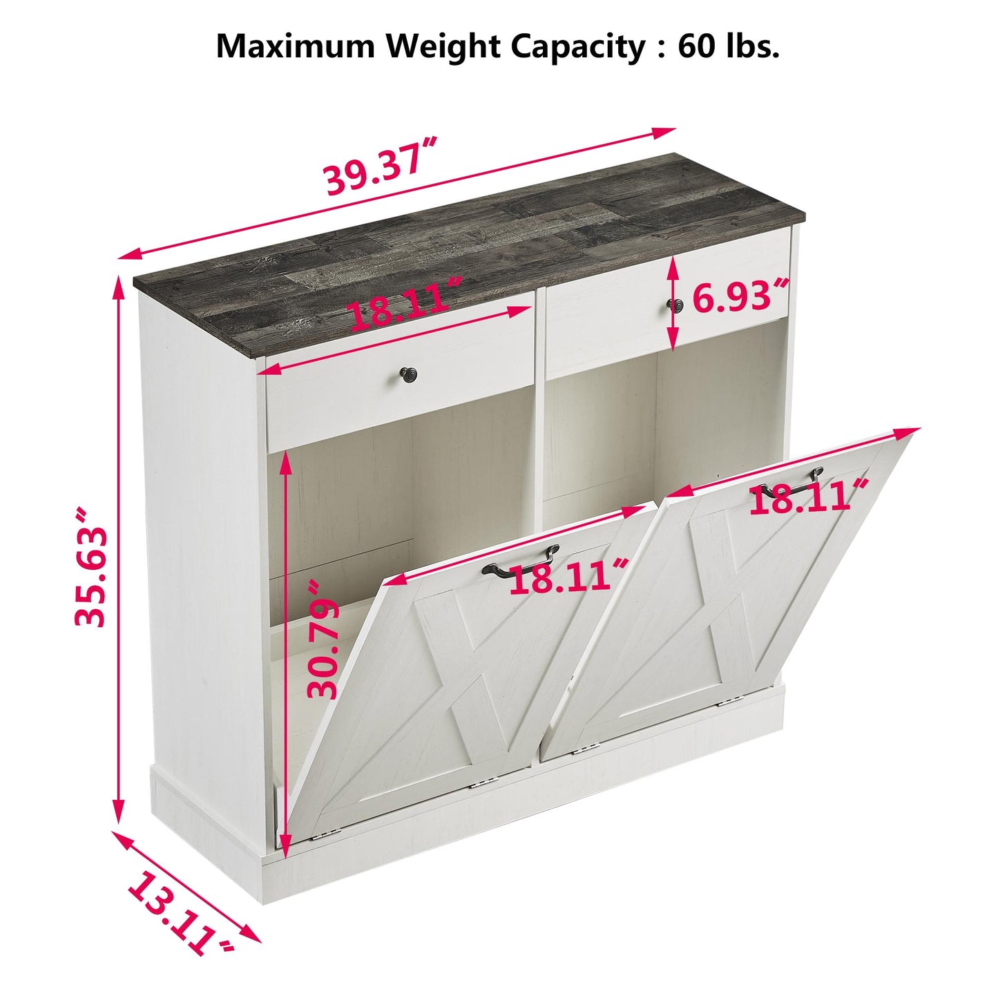 White Double Tilt Trash Can Cabinet