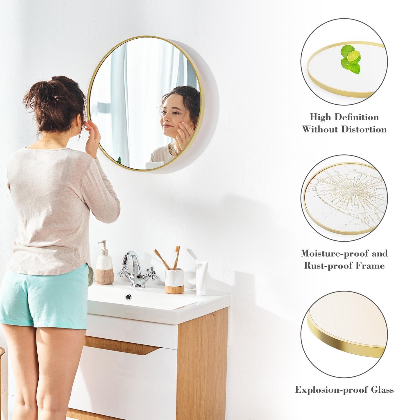 24" Gold Round Wall Mirror