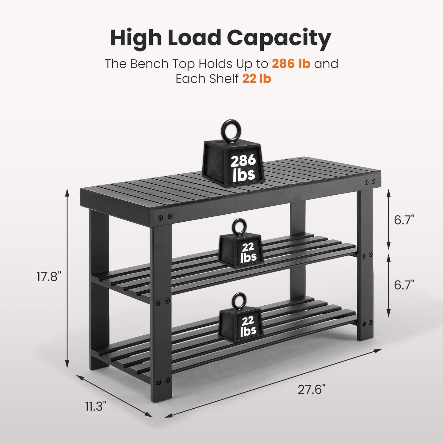 Black 3-Tier Bamboo Shoe Rack Bench