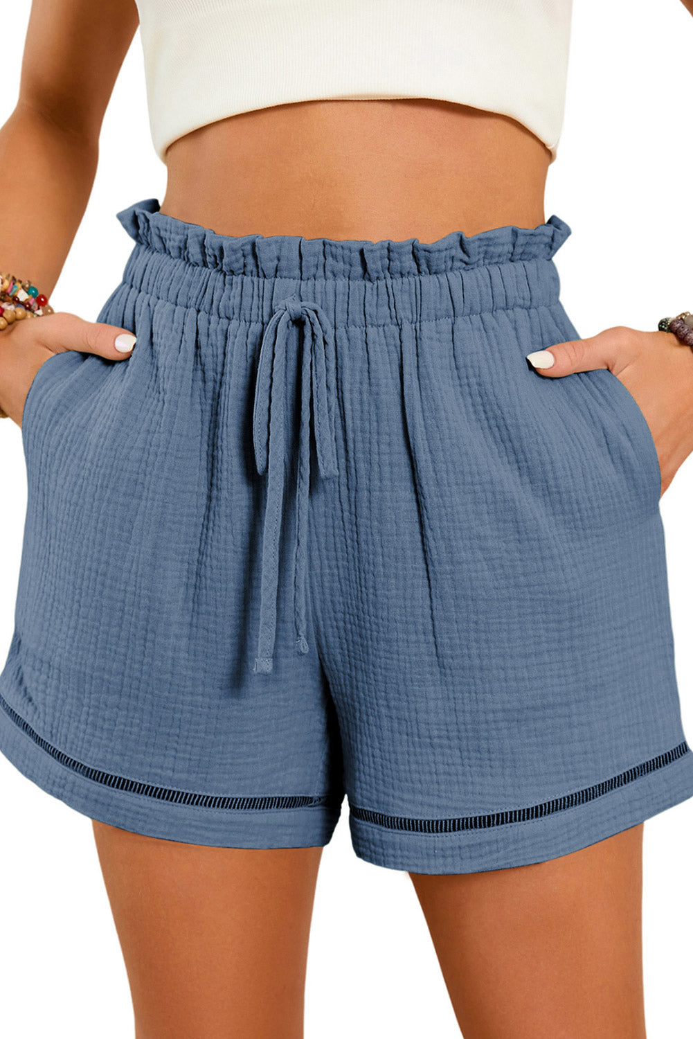 Sail Blue Cotton Gauze Paperbag Shorts