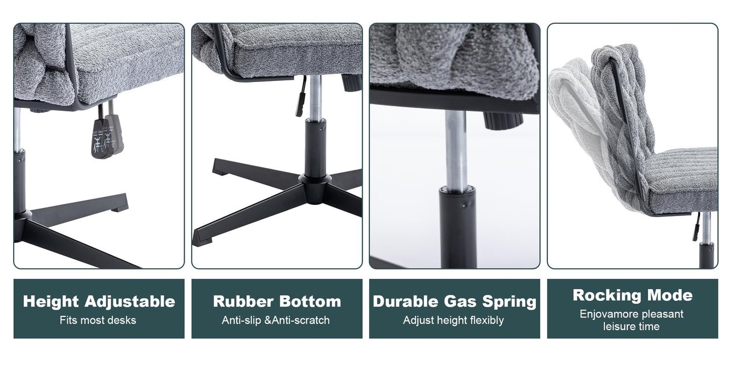 Grey Wide Ergonomic Armless Office Chair w/ No Wheels