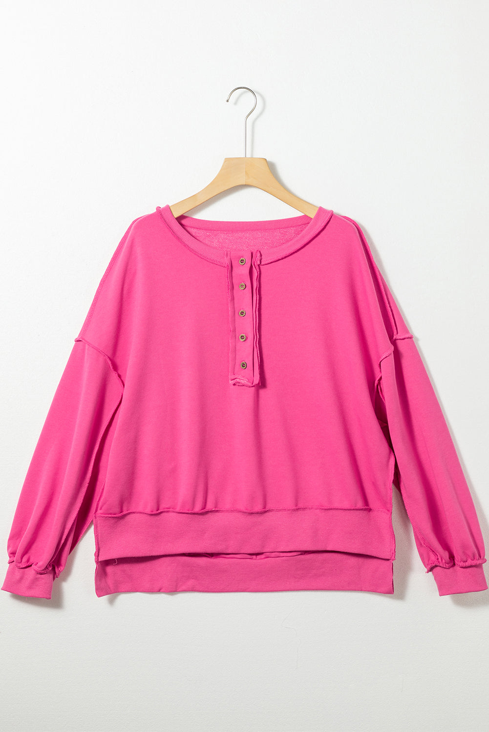 Slouchy Henley-Sweatshirt mit tief angesetzter Schulterpartie in Pink