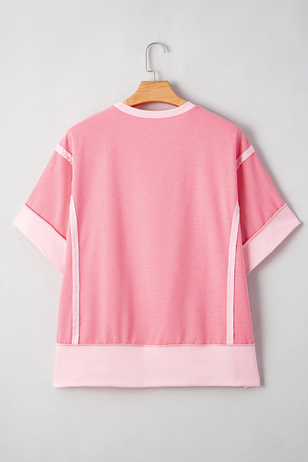 Peach Blossom Two Tones Patchwork Half Sleeve Plus Size T Shirt