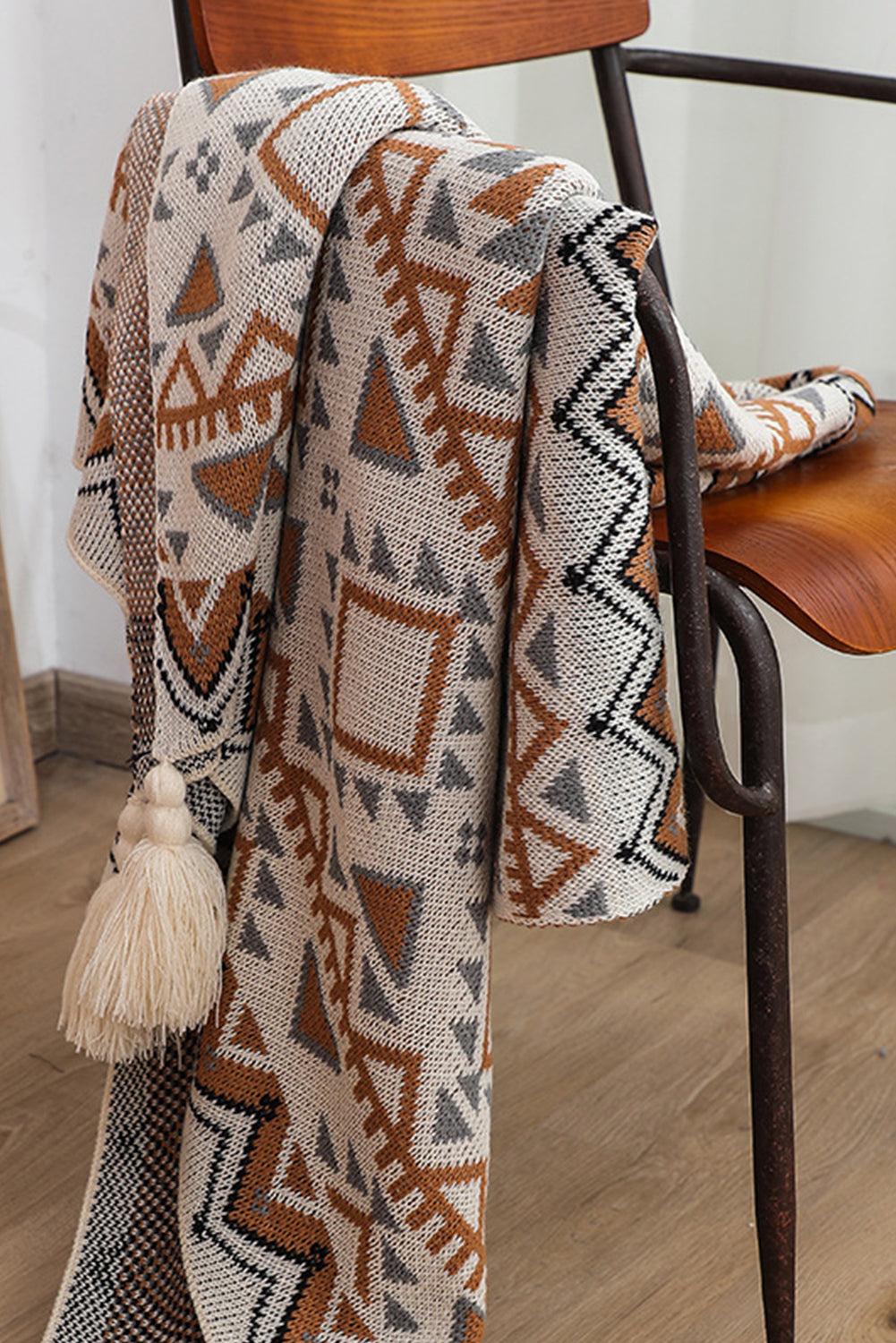 Parchment Boho Tassel Winter Throw Blanket