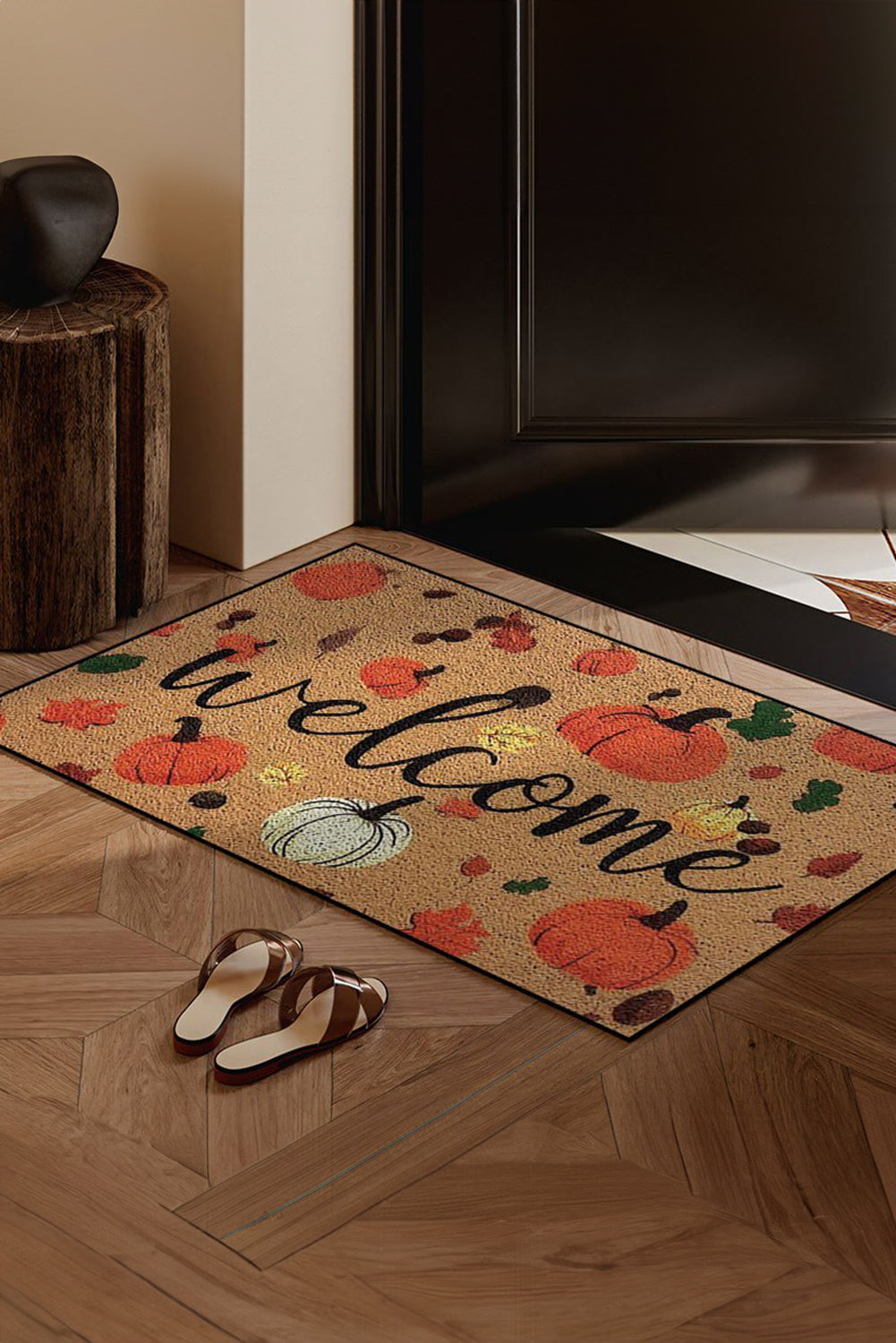 Thai Curry Welcome Fall Pumpkin Maple Leaf Pattern Entrance Doormat
