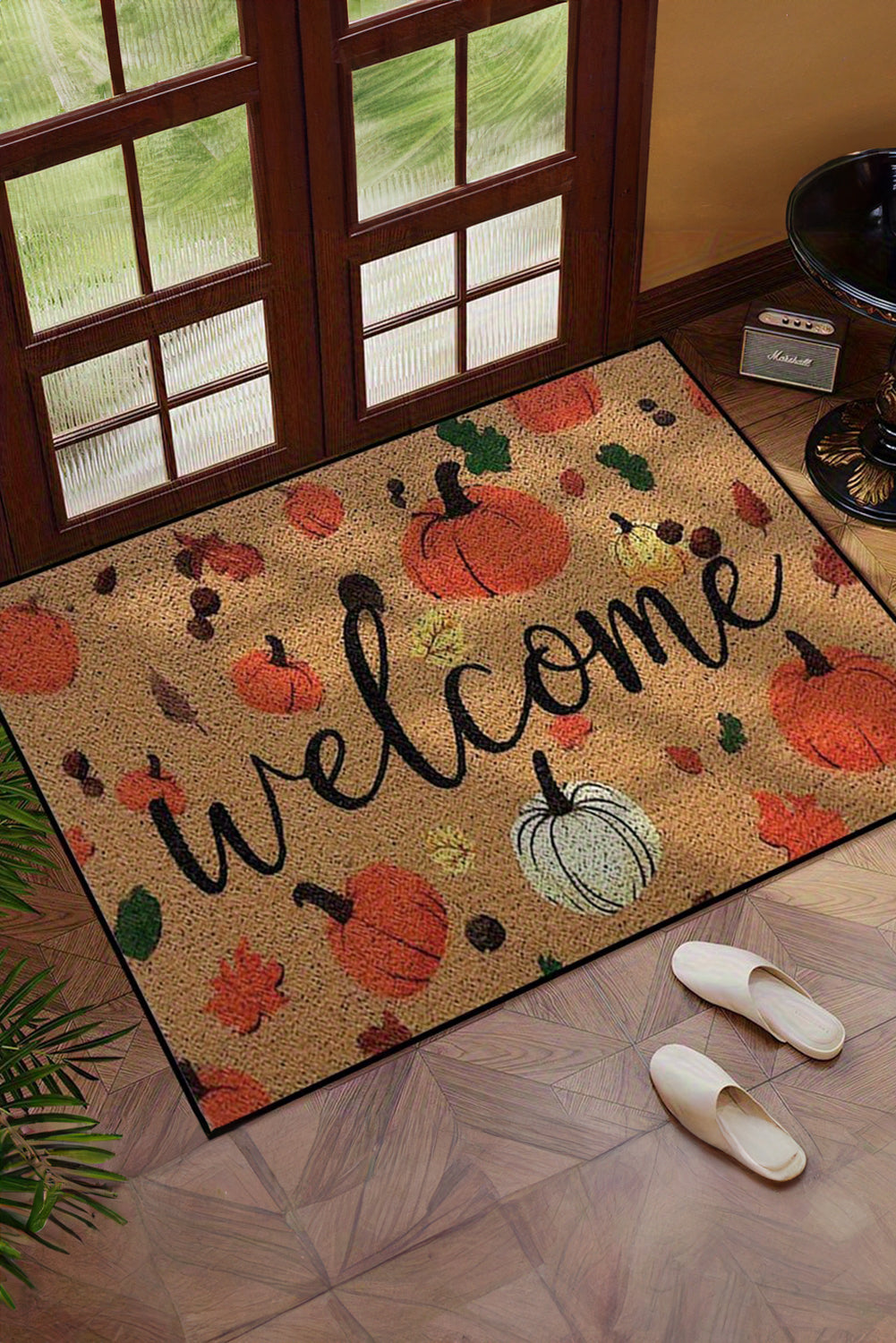 Thai Curry Welcome Fall Pumpkin Maple Leaf Pattern Entrance Doormat