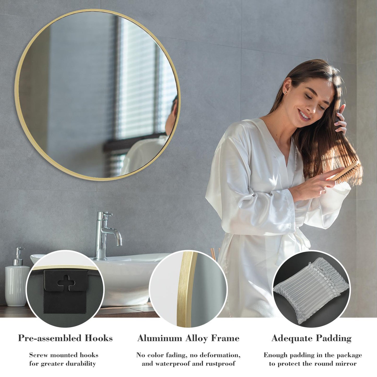 30" Gold Round Wall Mirror