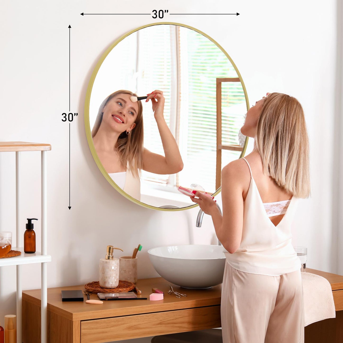30" Gold Round Wall Mirror