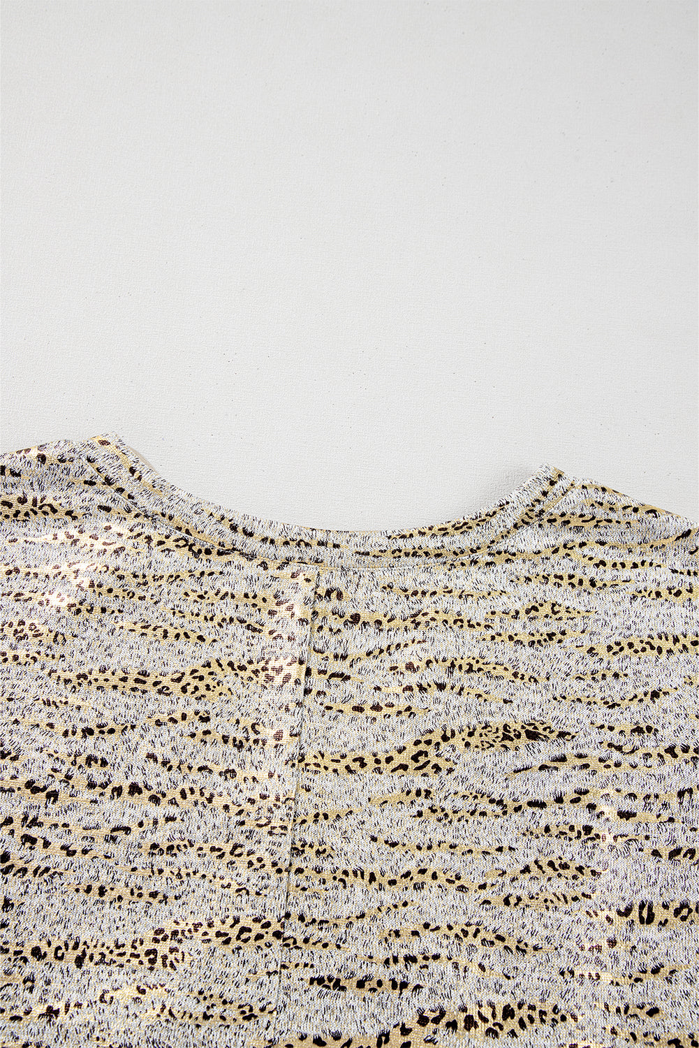 Gray Leopard Print Half Sleeve V Neck Loose Fit T Shirt