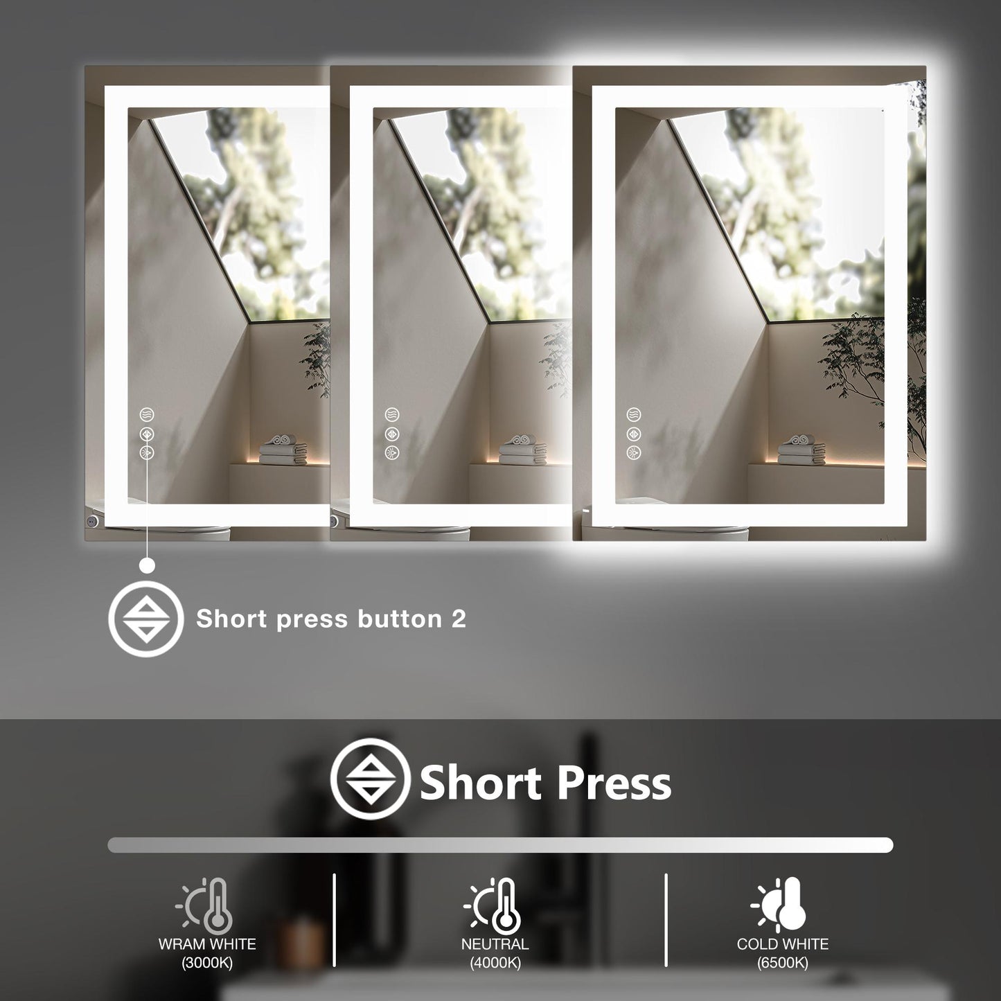 28"x36" Anti-fog LED Bathroom Mirror w/ Dual Light Source & Three Lighting Modes