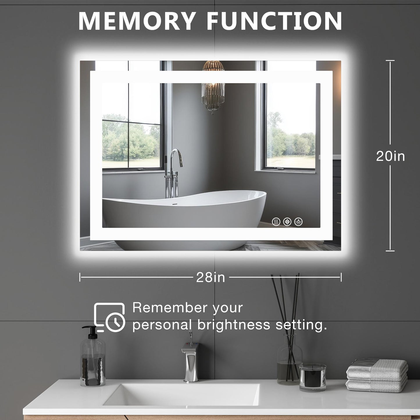 20"x28" Anti-fog LED Bathroom Mirror w/ Dual Light Source & Three Lighting Modes