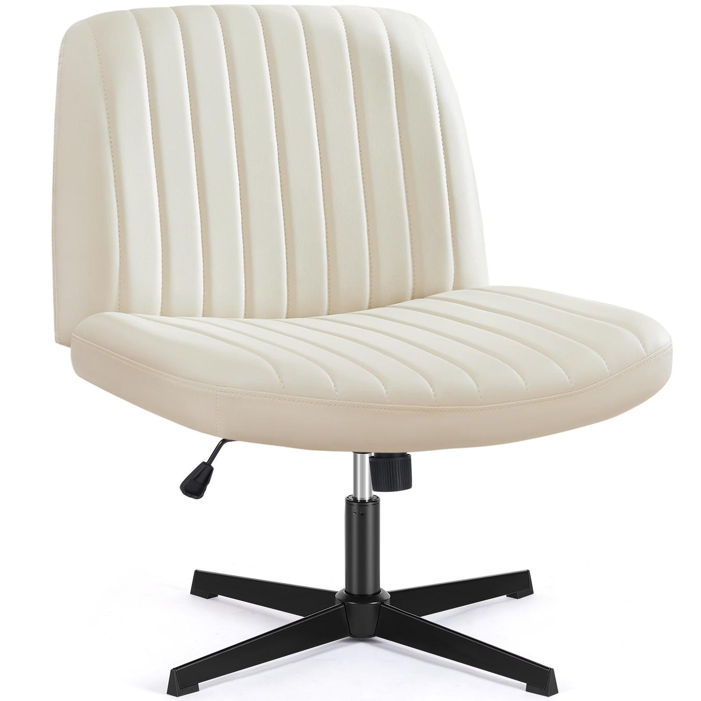 Beige Leather Wide Armless Swivel Home Office Chair