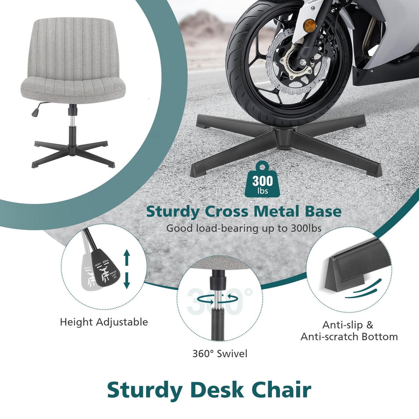 Grey Wide Armless Swivel Home Office Chair