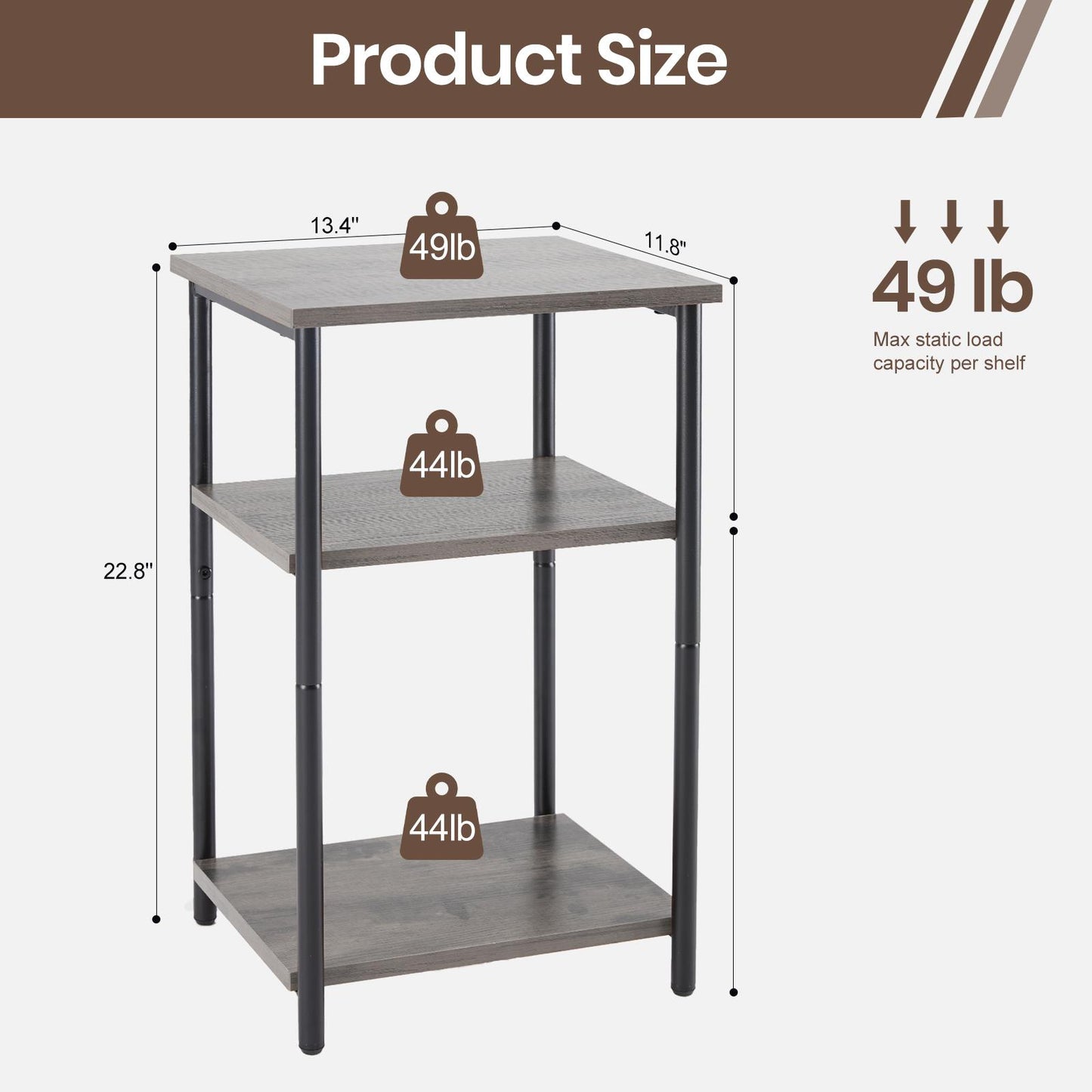 Set of 2 Grey Small Bedside Storage Table