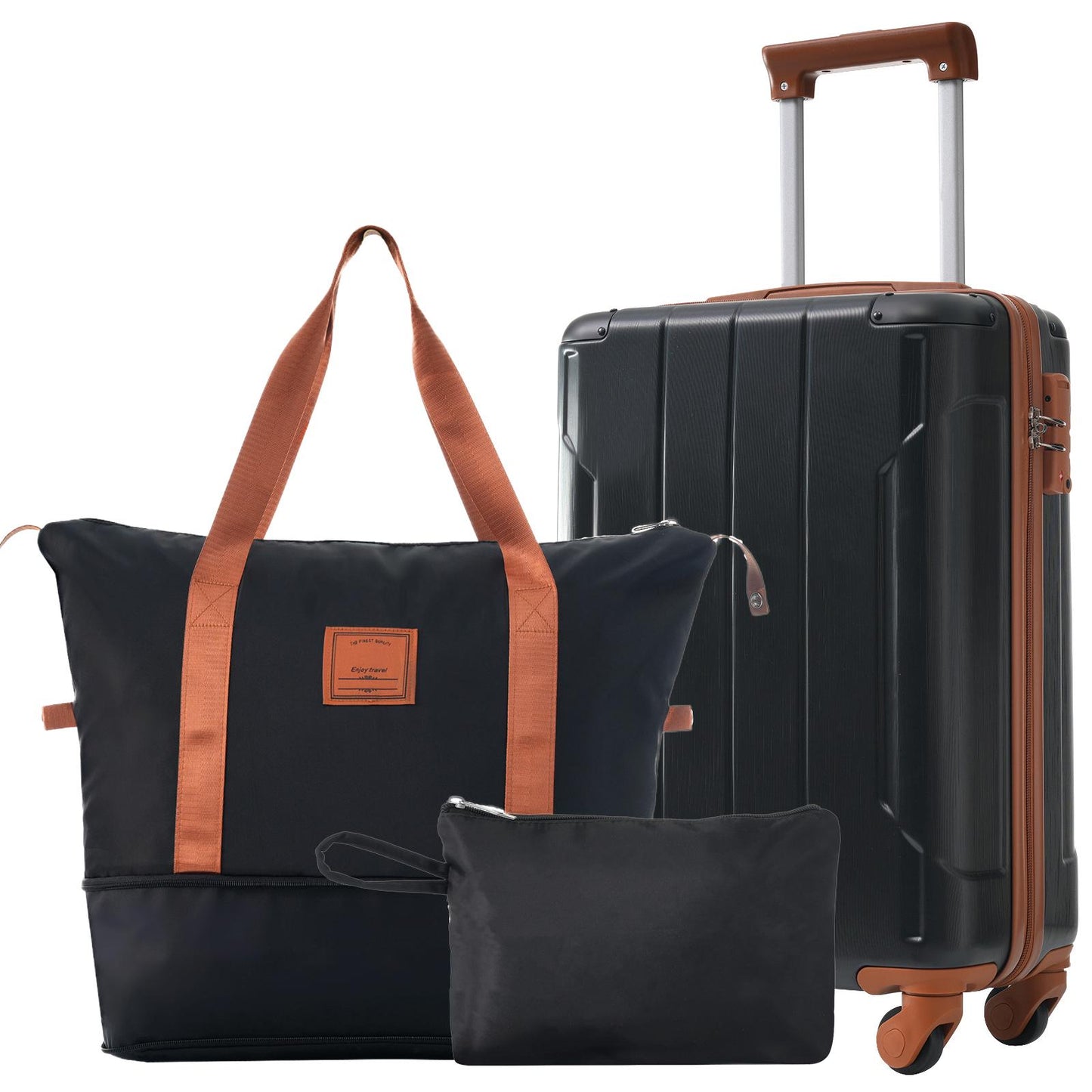 3 Piece Black Luggage Set w/TSA Lock