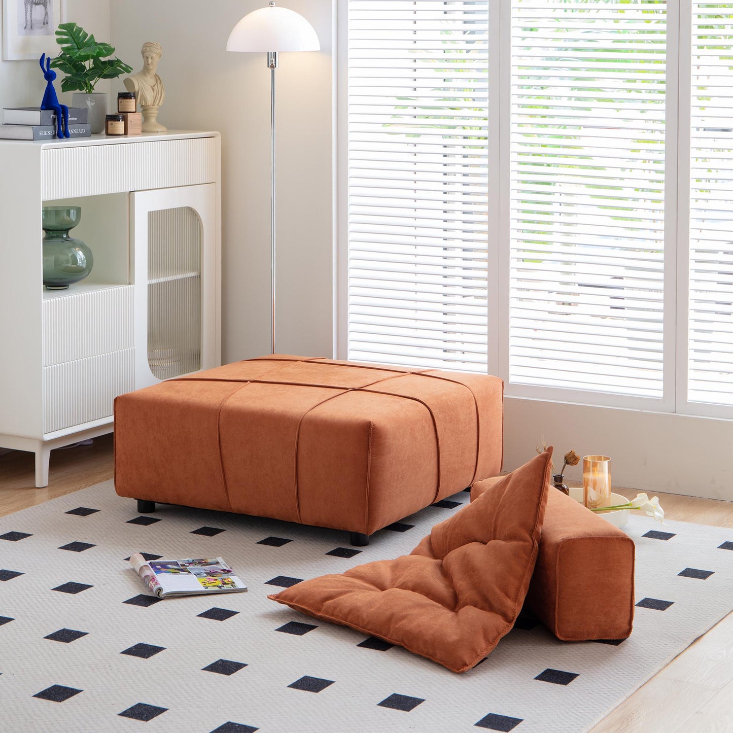 Caramel Modular Ottoman w/ Removable Back Cushion -33.1"
