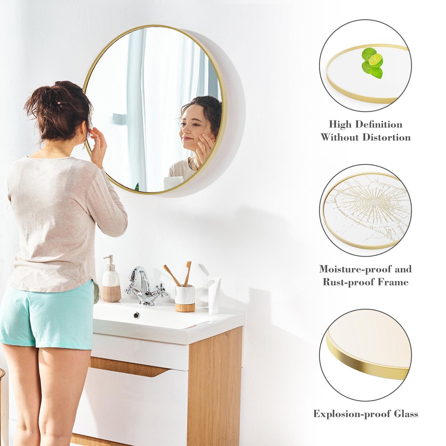 30" Gold Round Wall Mirror