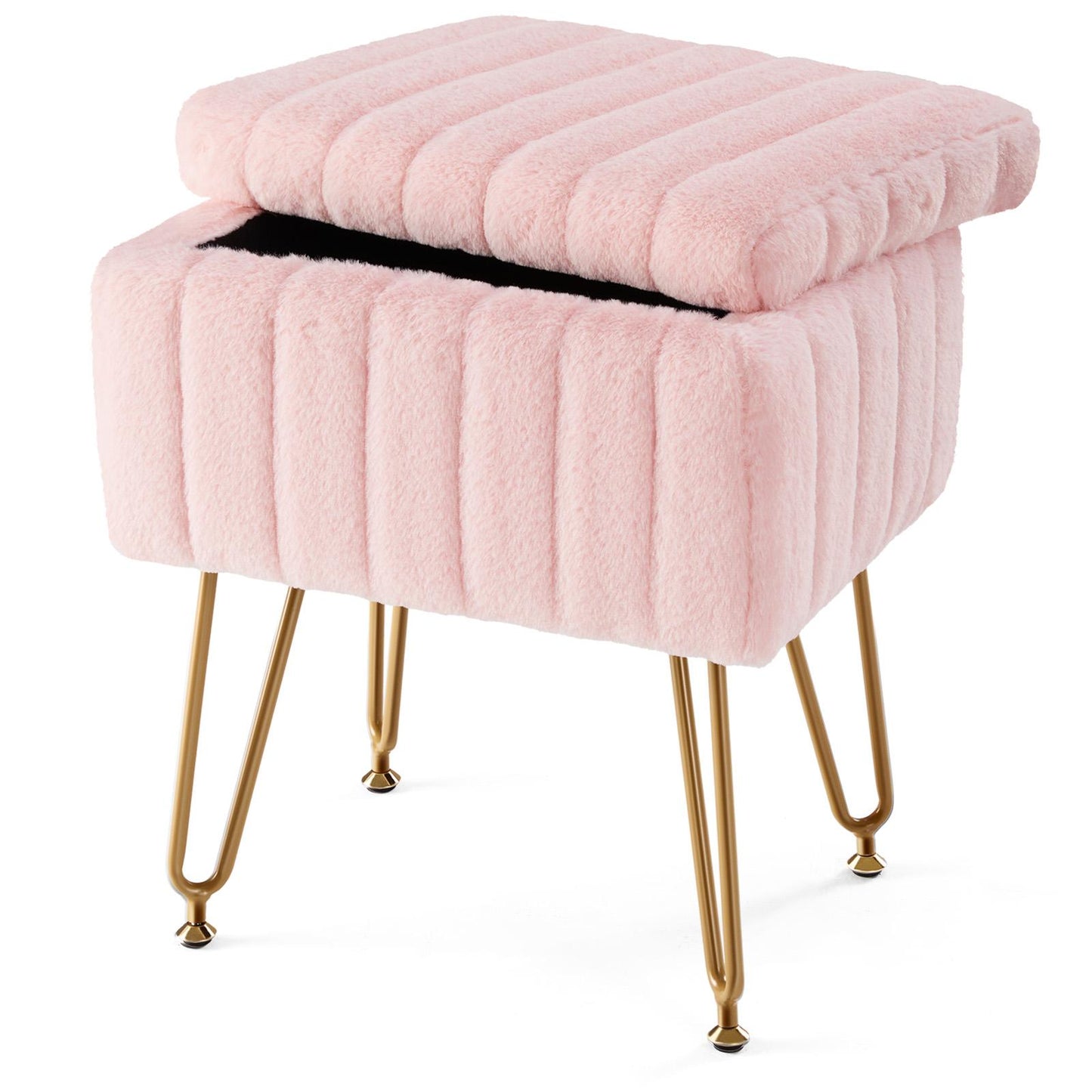 Pink Faux Fur Vanity Stool Chair w/ Storage