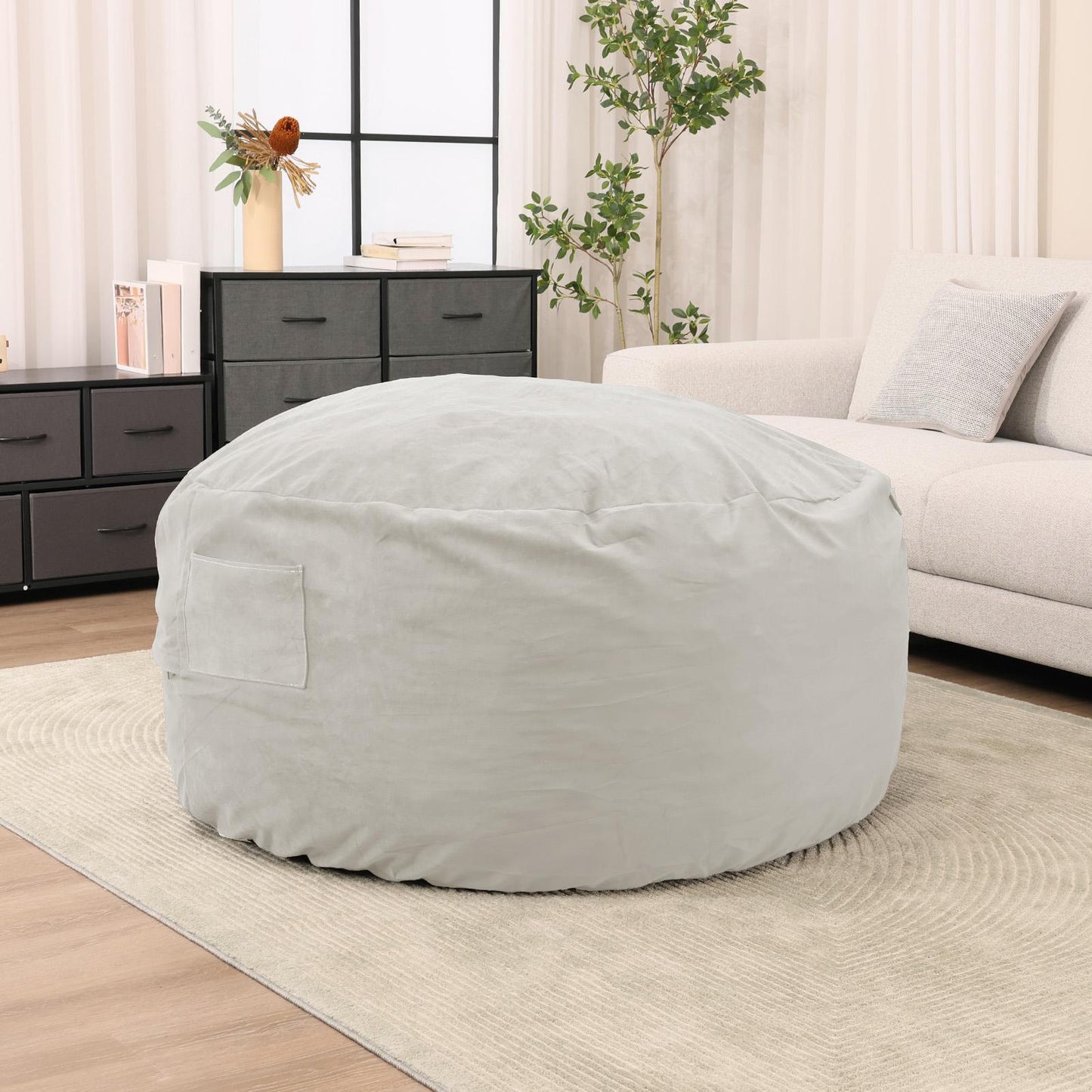 Grey Large Foam Filled Bean Bag Chair w/ Removable Cover