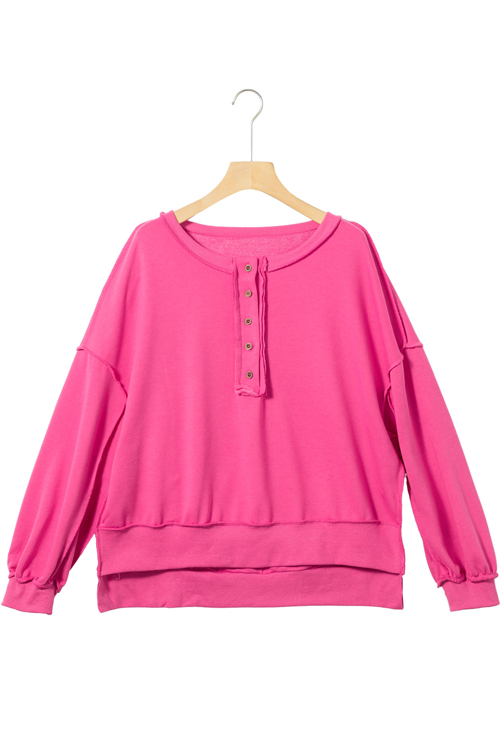 Slouchy Henley-Sweatshirt mit tief angesetzter Schulterpartie in Pink