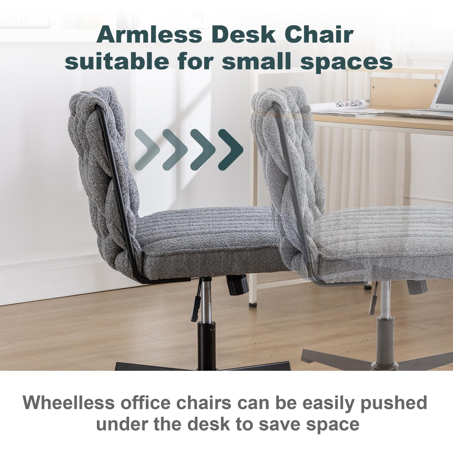 Grey Wide Ergonomic Armless Office Chair w/ No Wheels