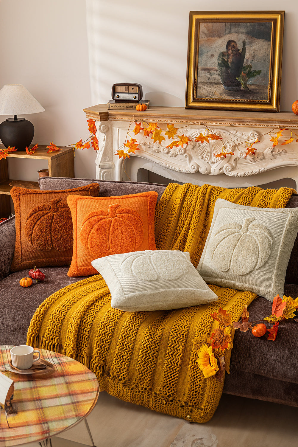 Orange Plush Textured Pumpkin Pillowcase