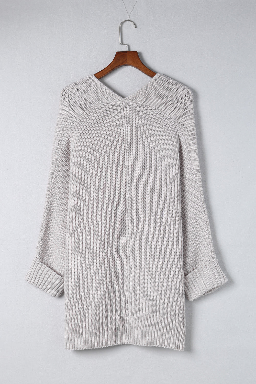 Gray Batwing Sleeve Pocket Oversized Cable Knit Cardigan - Cowaa