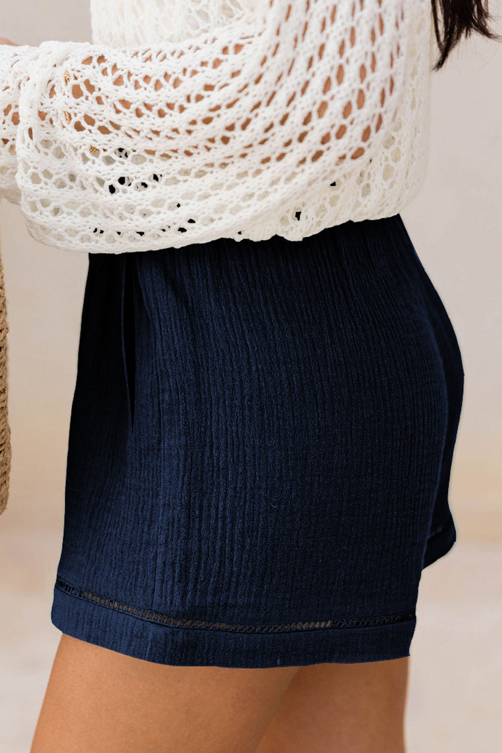 Blue Cotton Gauze Paperbag Shorts