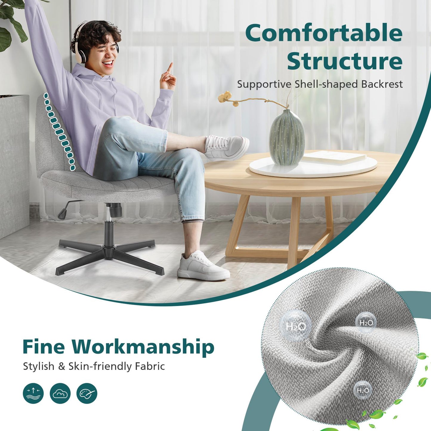 Grey Wide Armless Swivel Home Office Chair