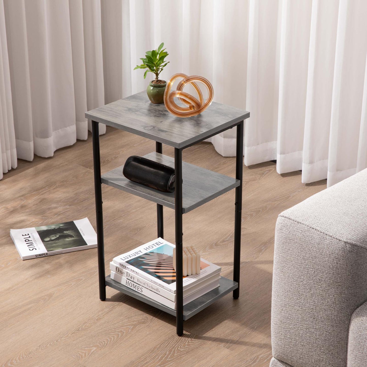 Set of 2 Grey Small Bedside Storage Table