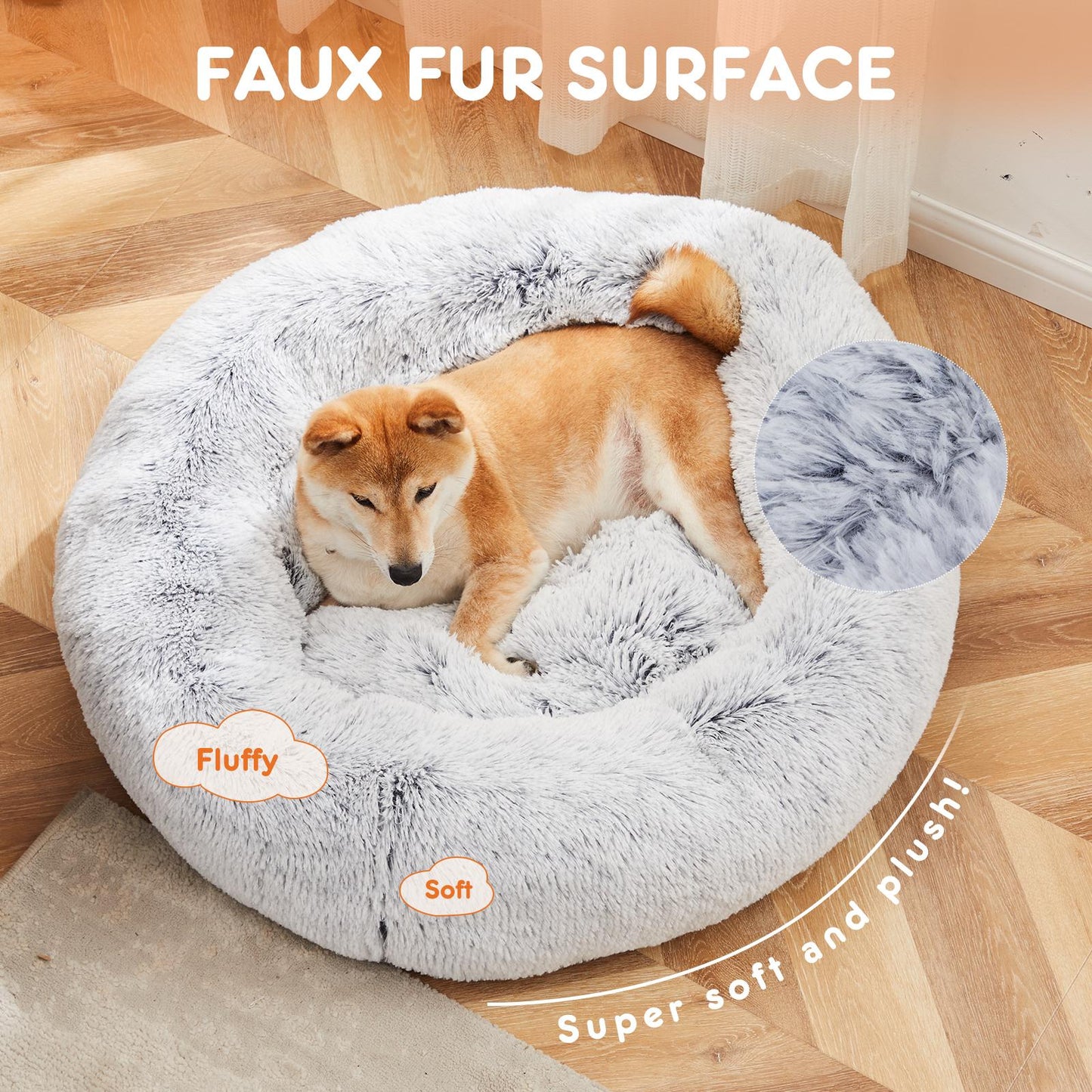 Small Grey Anti-Slip Fluffy Plush Faux Fur Pet Bed