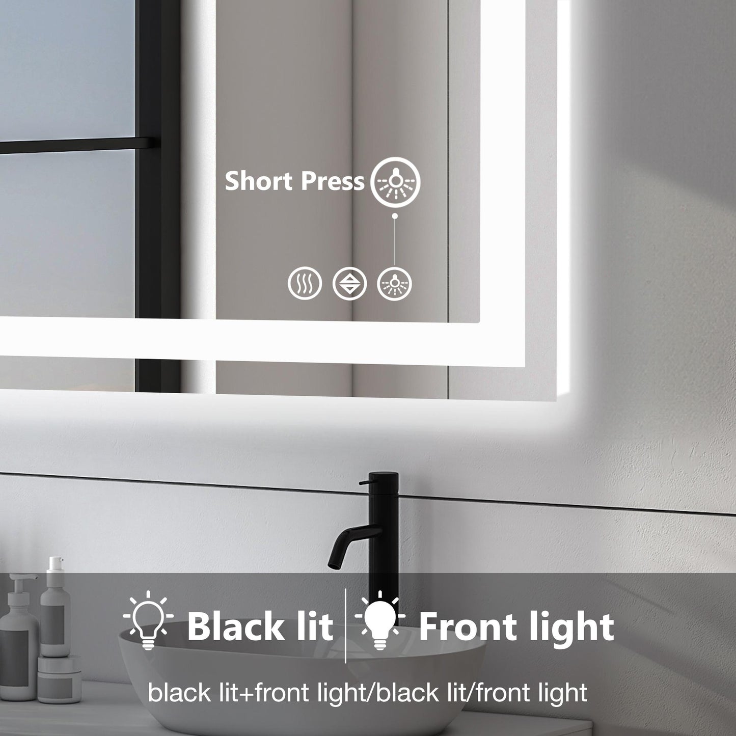 24"x36" Anti-fog LED Bathroom Mirror w/ Dual Light Source & Three Lighting Modes