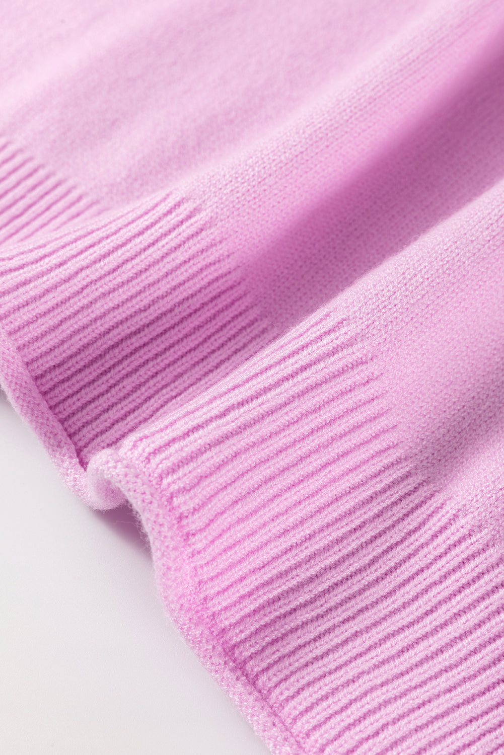 Pink Roll Hem Ribbed Detail Drop Shoulder Sweater