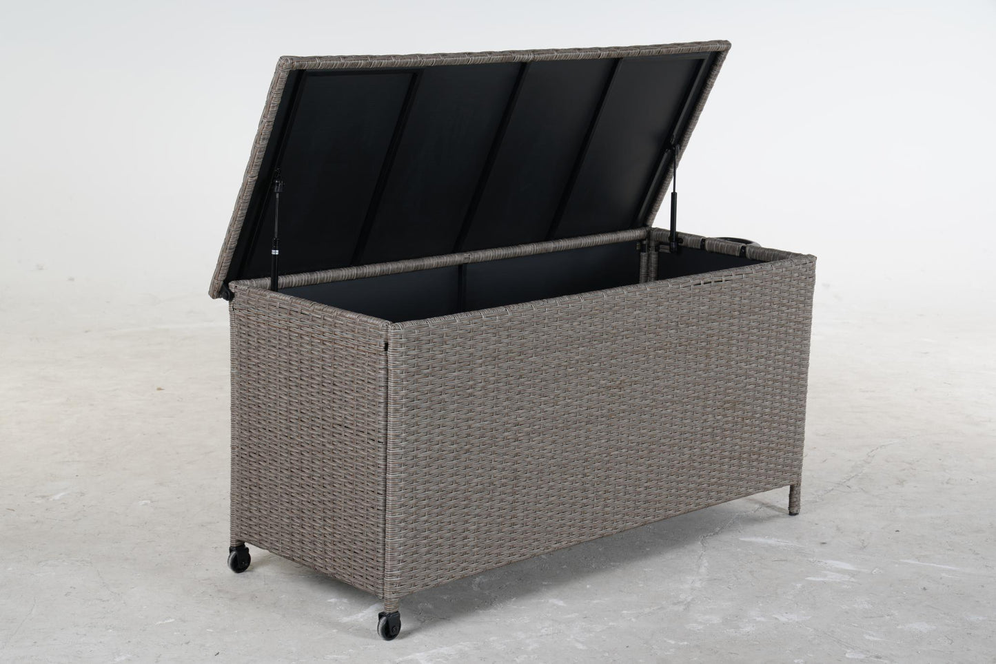 Grey Iron Rattan Storage Bench