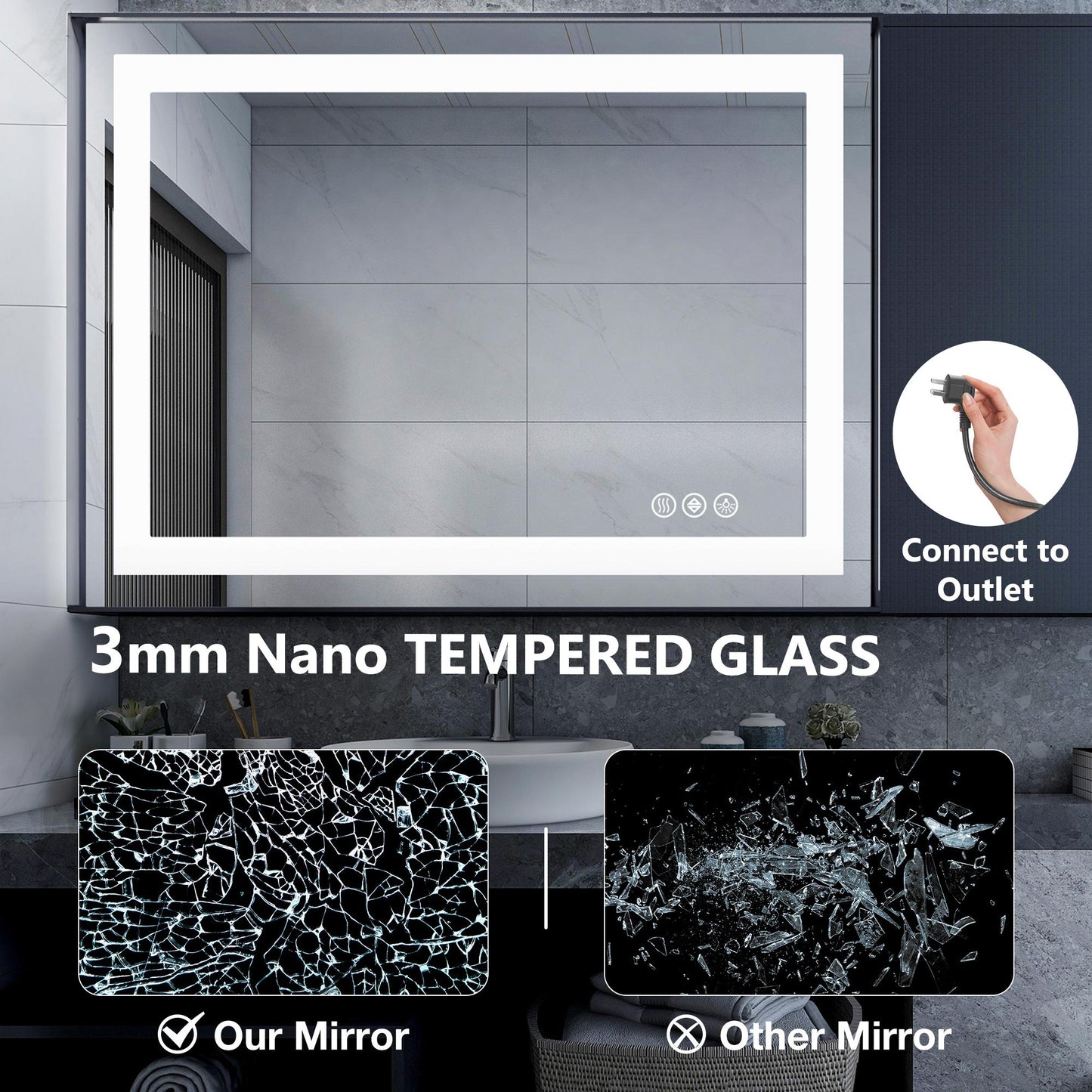 28"x36" Anti-fog LED Bathroom Mirror w/ Dual Light Source & Three Lighting Modes