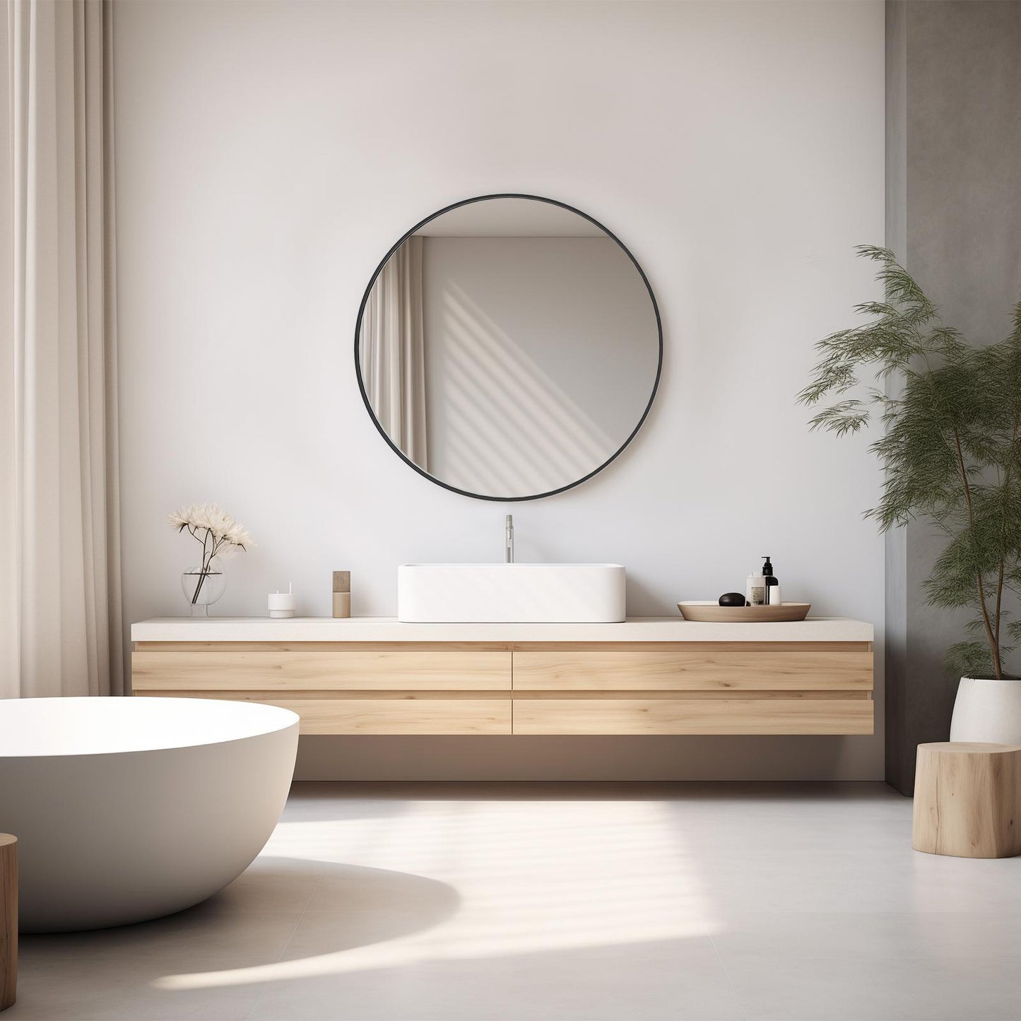 24" Black Round Wall Mirror