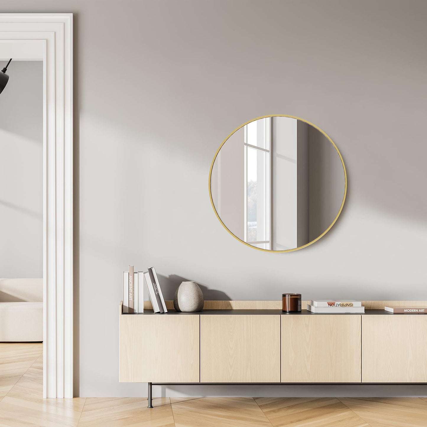 24" Gold Round Wall Mirror