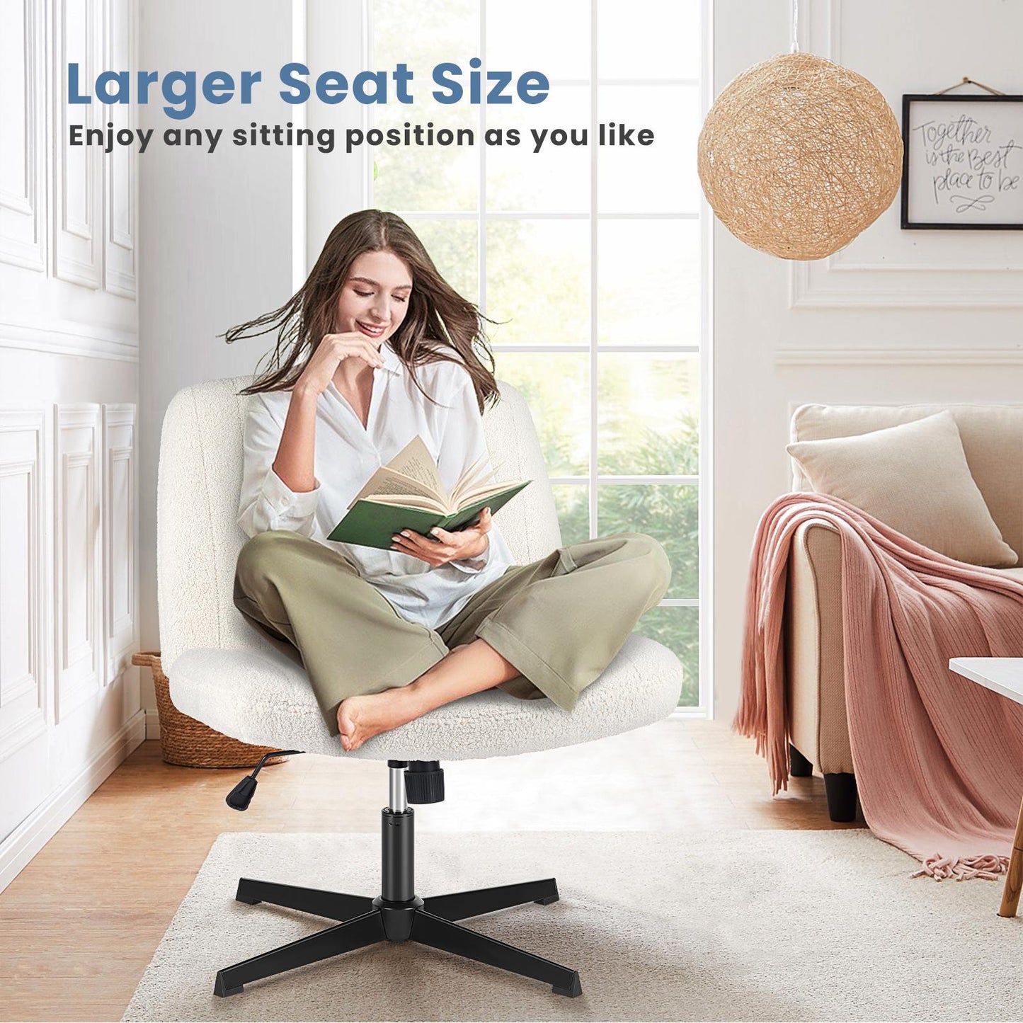 Beige Teddy Wide Armless Swivel Home Office Chair