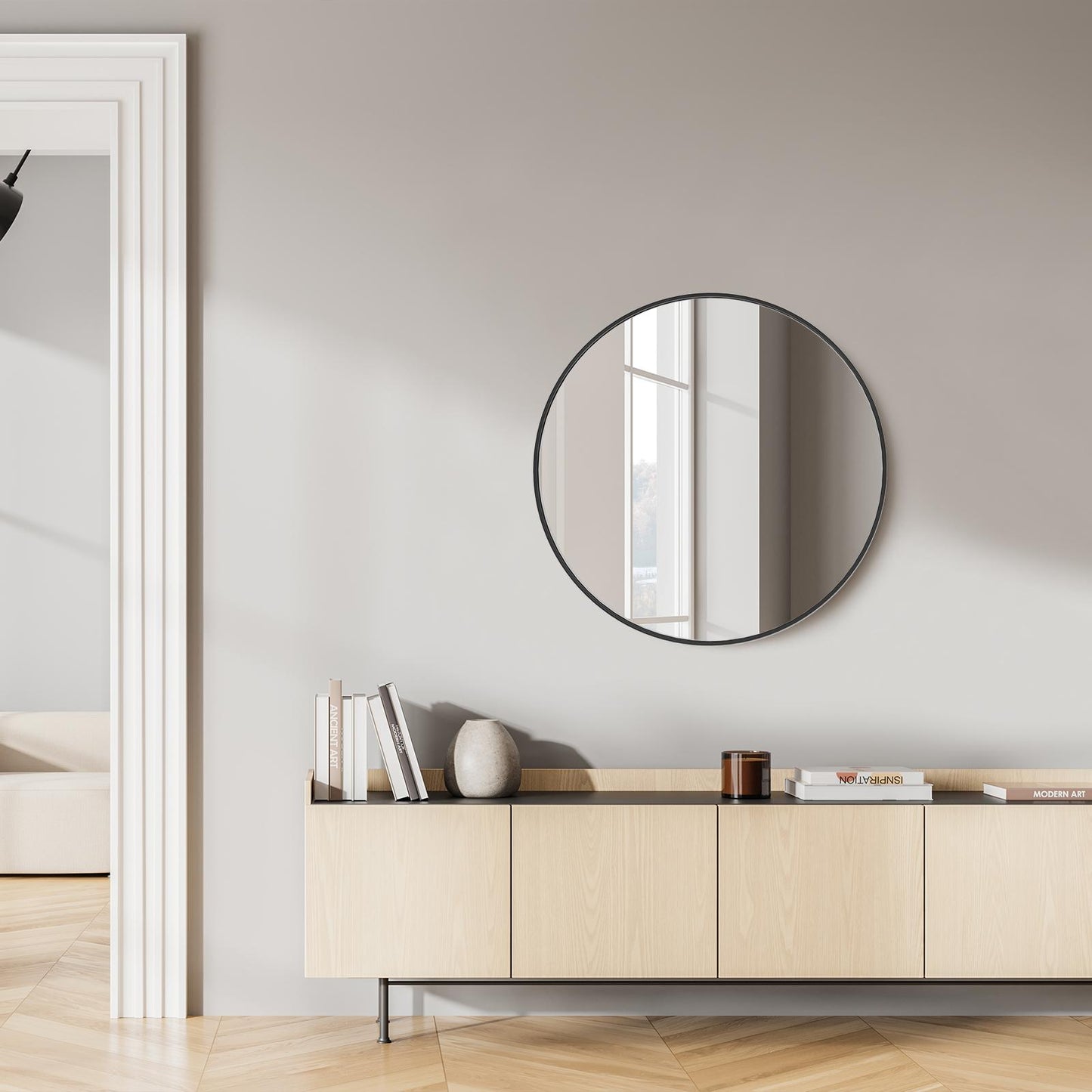 24" Black Round Wall Mirror