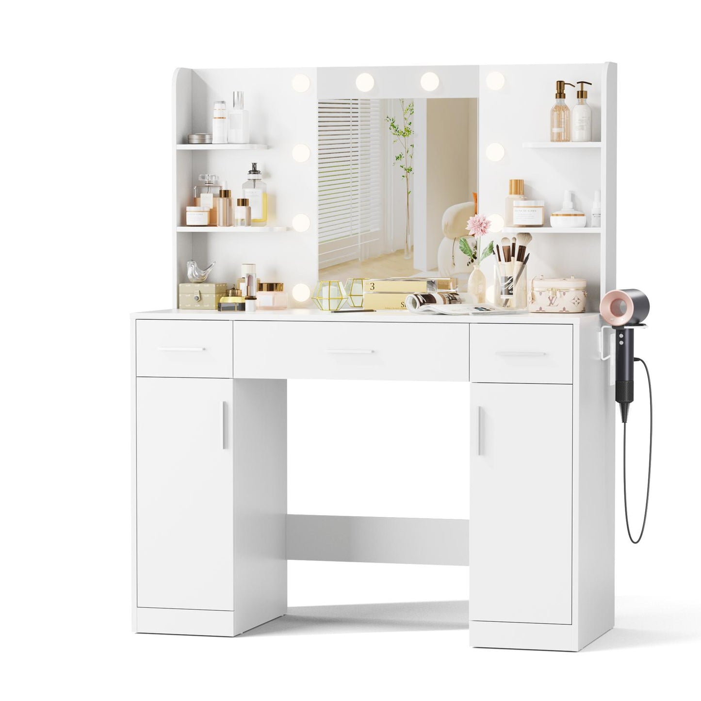 3 Drawer White Vanity Table w/ Lights