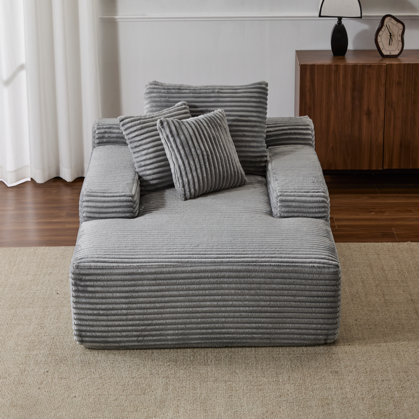 Grey Corduroy Plush Oversized Chaise Lounge Chair