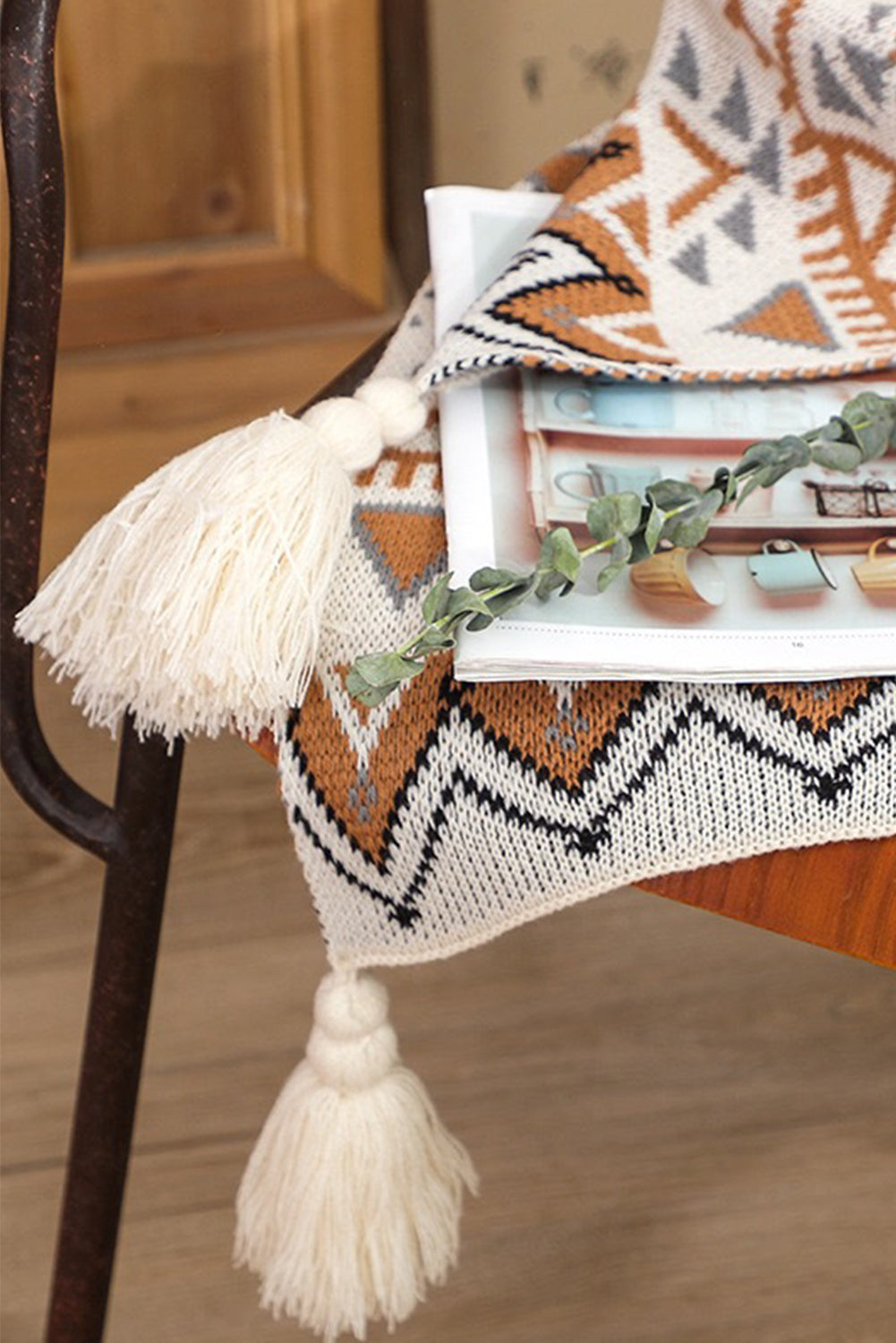 Parchment Boho Tassel Winter Throw Blanket