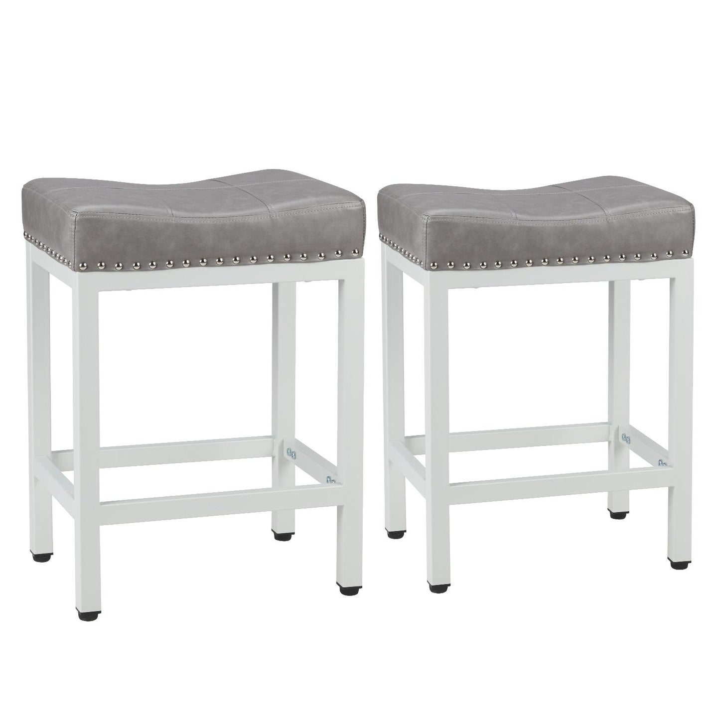 Set of 2 Grey Saddle Bar Stool Kitchen Stools