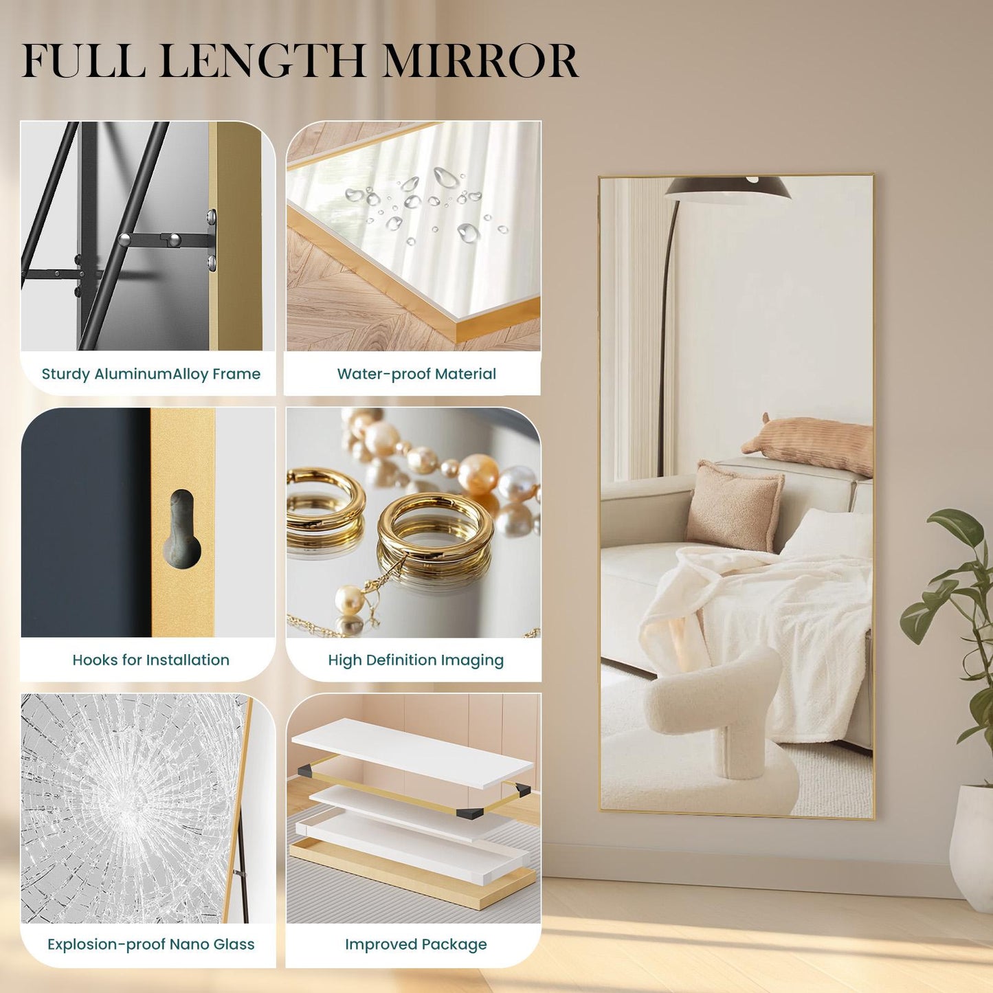 71"x26" Gold Rectangular Full Length Vanity Mirror