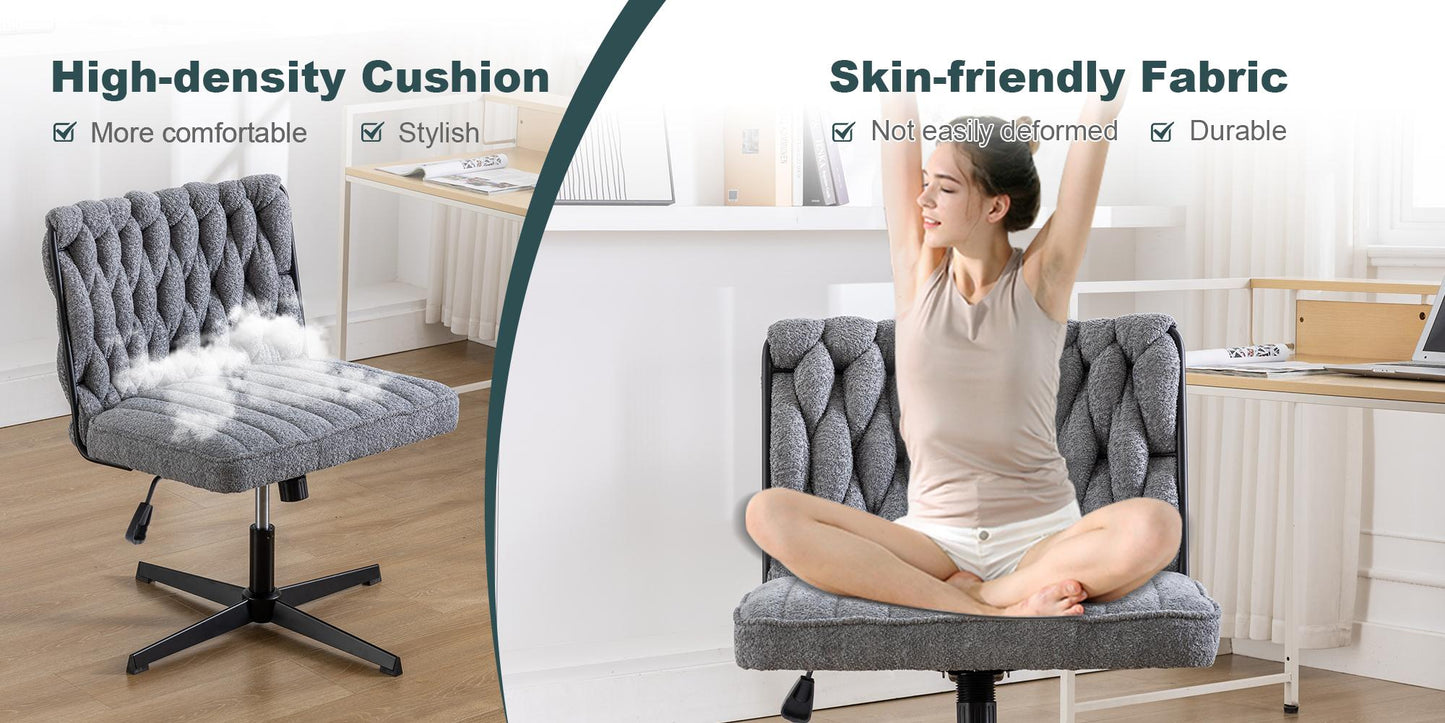 Grey Wide Ergonomic Armless Office Chair w/ No Wheels