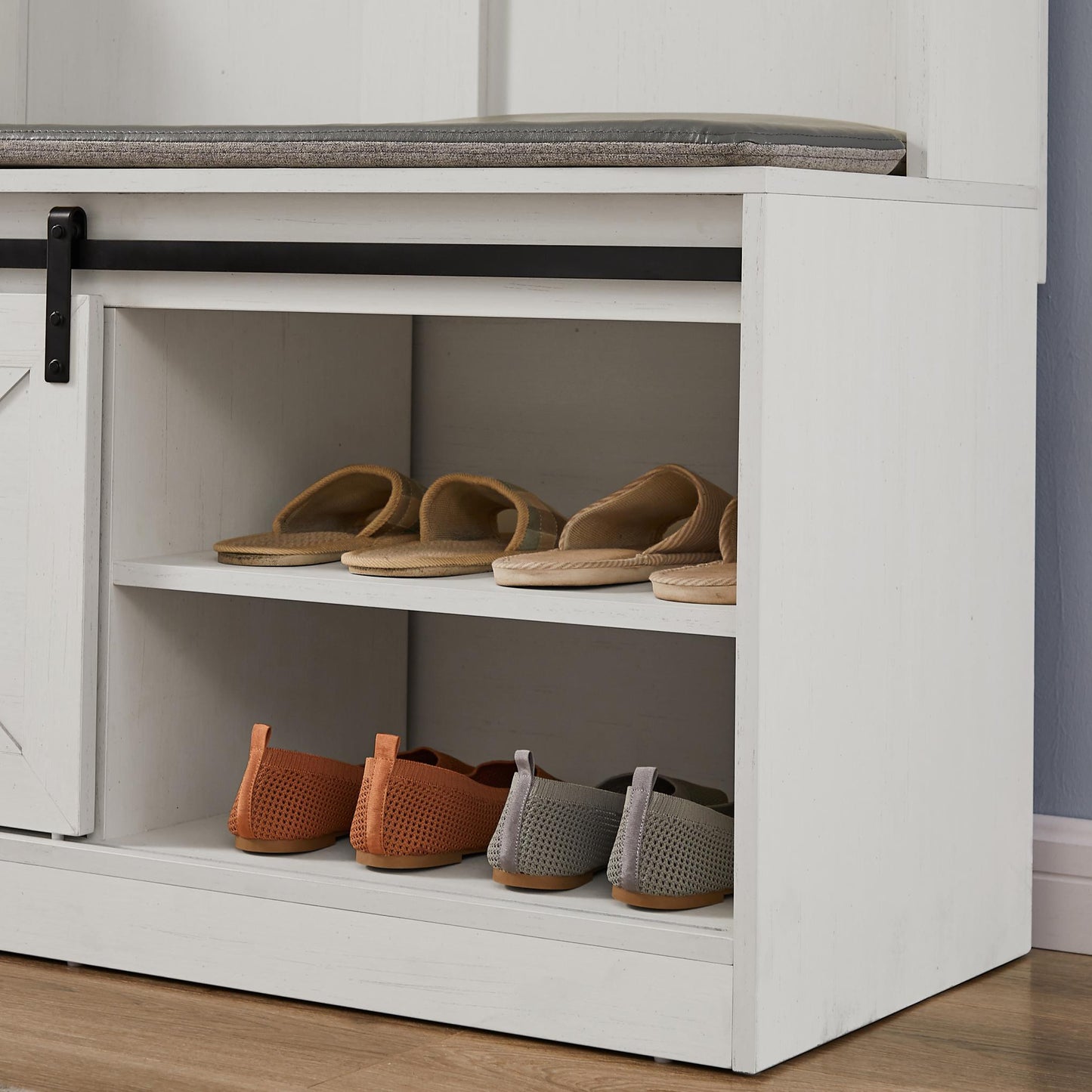 White Coat Rack w/ Shoe Cabinet Storage