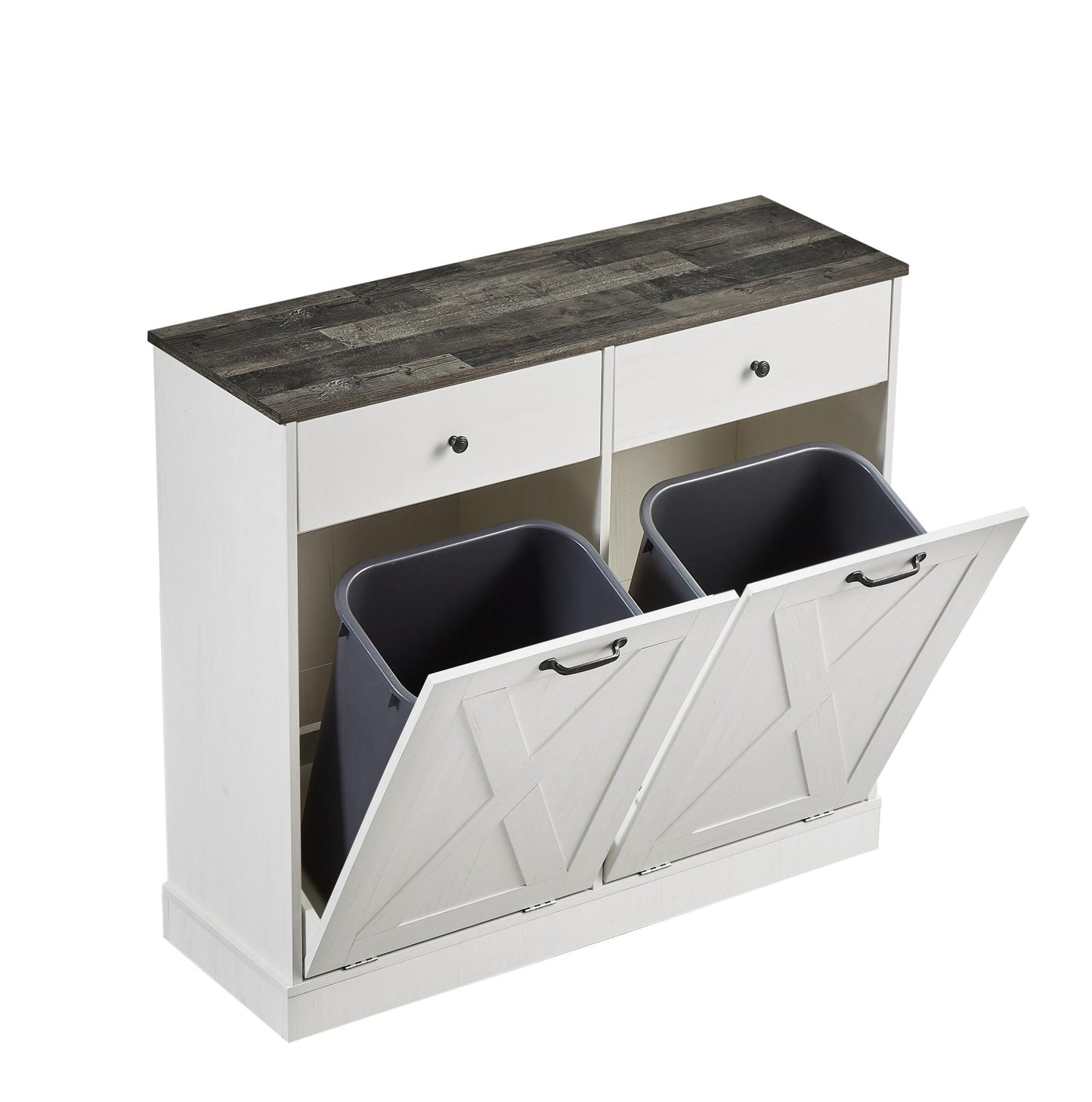 White Double Tilt Trash Can Cabinet