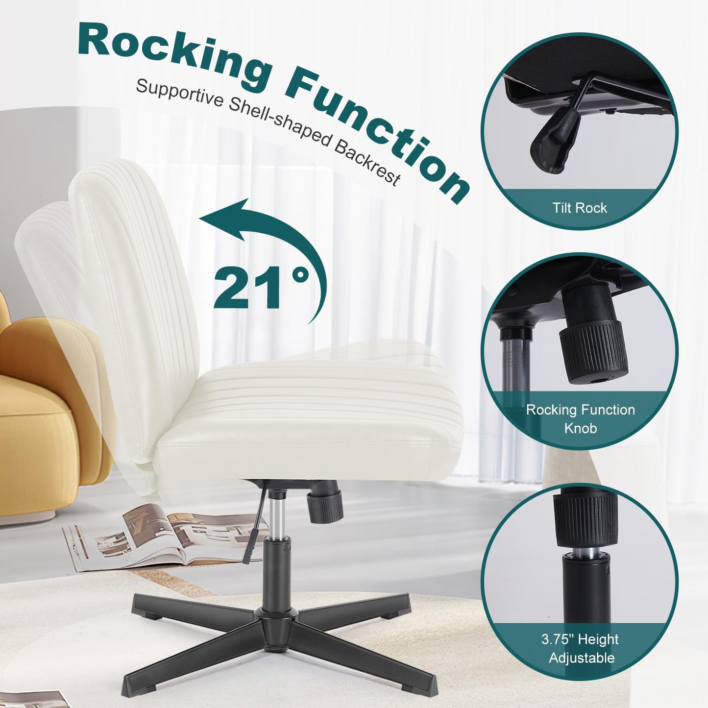 Beige Leather Wide Armless Swivel Home Office Chair