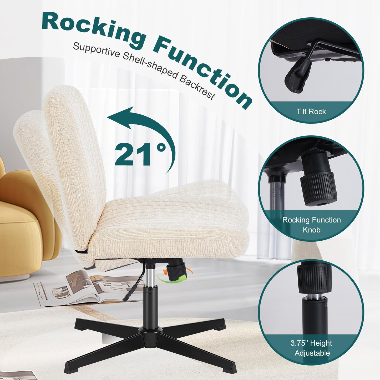Beige Wide Armless Swivel Home Office Chair